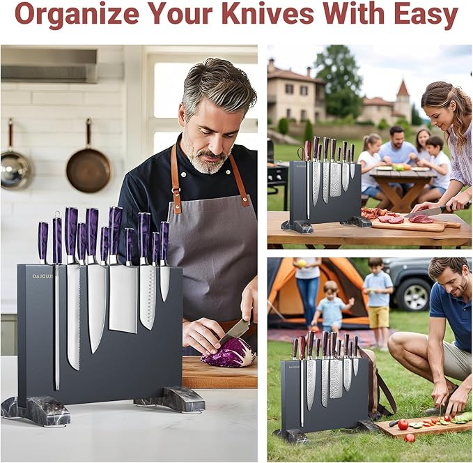 Magnetic Knife Block, Magnetic Kitchen Knife Holder Stand with Strong Magnet Strip for Kitchen Counter, Stainless Steel Double-Sided Universal Knife Storage Rack Organizer Without Knives-Black