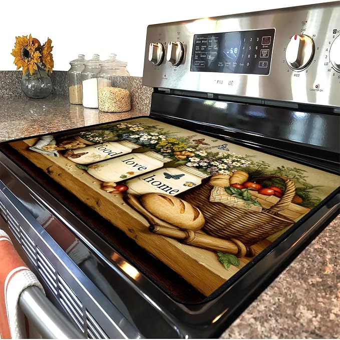 armhouse Floral Bread Stove Top Cover 28.3 x 20.5 Inches, Heat Resistant Glass - Image 2