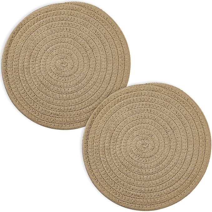 Trivets for Hot Dishes, Pots and Pans, 8 Inches Hot Pads 5 Pcs, Pot Holders for Kitchen, Heat Resistant Mat Protect Counter, Coasters Set Home Essentials Farmhouse Decor (Khaki)