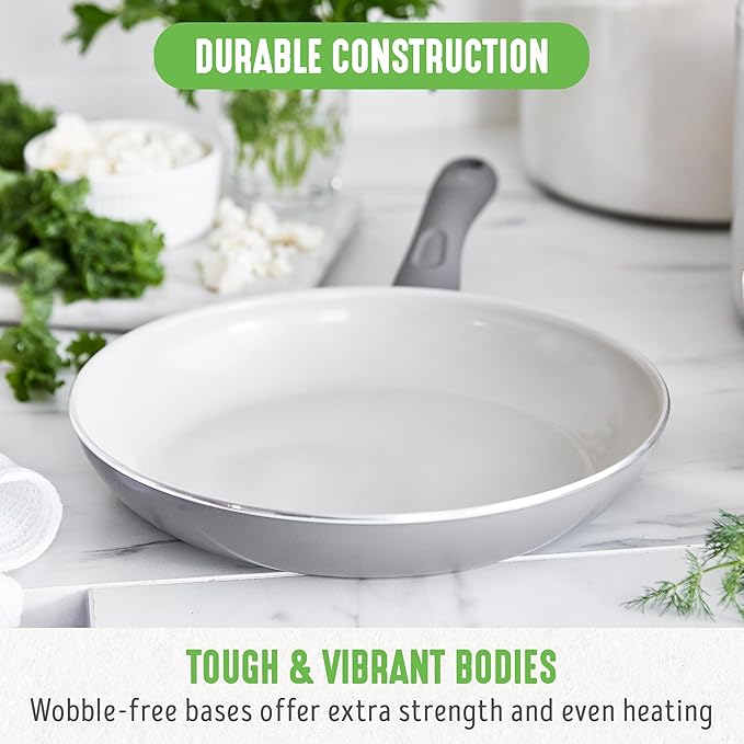 GreenLife Soft Grip 12" Frying pan, Non-Toxic PFAS-Free Ceramic Nonstick, Stay-Cool Handles, Wobble Free, Dishwasher & Oven Safe, Gray