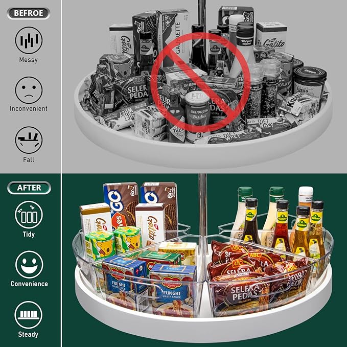 Lazy Susan Cabinet Organizer Bins for 26"/ 28"/ 32" Diameter Corner Organizer, Plastic Cabinet Storage Bin, 1/8 Wedge - Food Safe, BPA Free, with Non-Slip Pads (for 32" Diameter, 4 Pack)