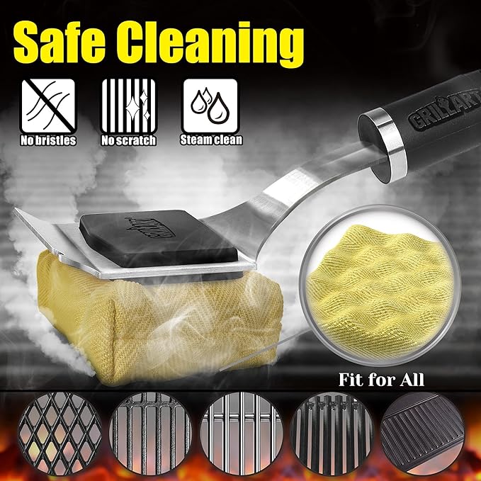 GRILLART Grill Brush for Outdoor Grill Bristle Free - Reinforced Grill Cleaner Scraper BBQ Brush - Replaceable Head Barbecue Grill Cleaning Brush - Safe BBQ Accessories Grill Tools - Gifts for Men/Dad