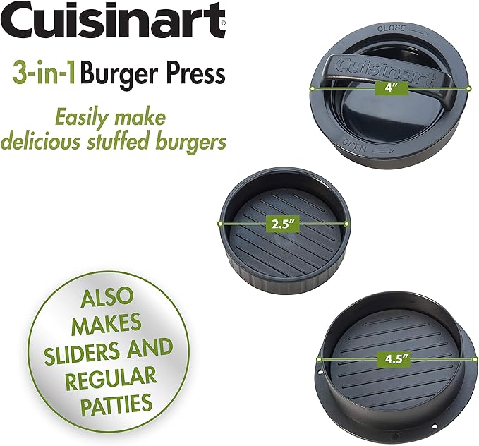 Cuisinart 3-in-1 Stuffed Burger Press, Non-Stick Burger Stuffer Hamburger Patty Maker, Patty Maker Grill Accessory for Outdoor Cooking, BBQ, Tailgates, Camping