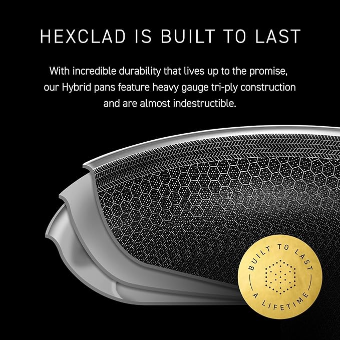 HexClad Hybrid Nonstick 12-Inch Frying Pan with Tempered Glass Lid, Stay-Cool Handle, Dishwasher-Friendly, Oven-Safe Up to 900°F, Induction Ready, Compatible with All Cooktops