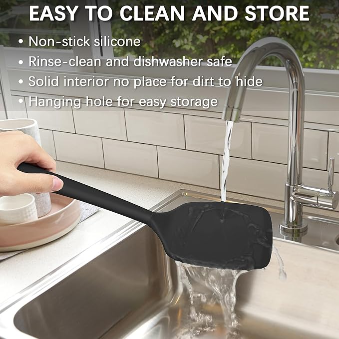 Coukre 2 Pack Silicone Spatula Set, High Heat Resistant, BPA Free Kitchen Spatula, Solid & Slotted Turner for Non-Stick Pans, Sautéing, and Flipping (2, PureBlack)