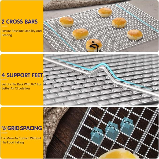 Hiware 2-Pack Cooling Racks for Baking - 8.5" x 12" - Quarter Size - Stainless Steel Wire Cookie Rack Fits Quarter Sheet Pan, Oven Safe for Cooking, Roasting, Grilling