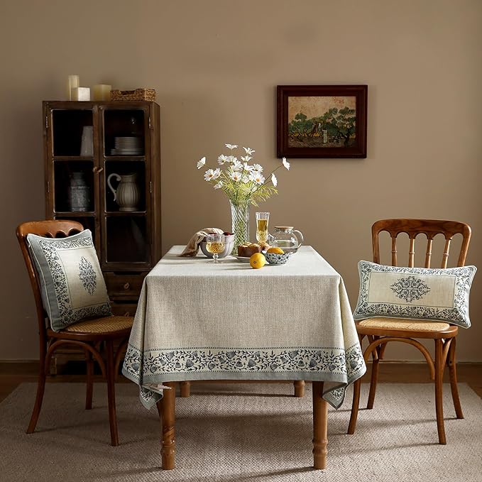 ISAENNE Designer Vintage Linen Elegant Small Square Tablecloth,Chinoiserie Floral Indoor Table Cloth,Wrinkle Resistant Decor Table Cover for Dining Thanksgiving Kitchen,55"*55"-Segerman B
