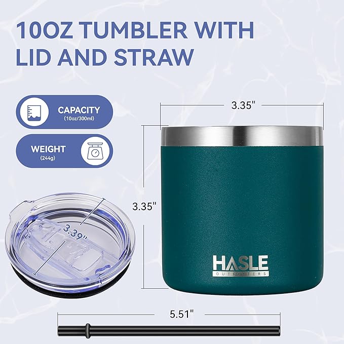 HASLE OUTFITTERS 10oz Insulated Tumblers with Lid and Straw,Stainless Steel Tumbler Travel Coffee Mug,Double Wall Reusable Tumbler Cup for Iced and Hot Drinks(Dark Green,6 Pack)