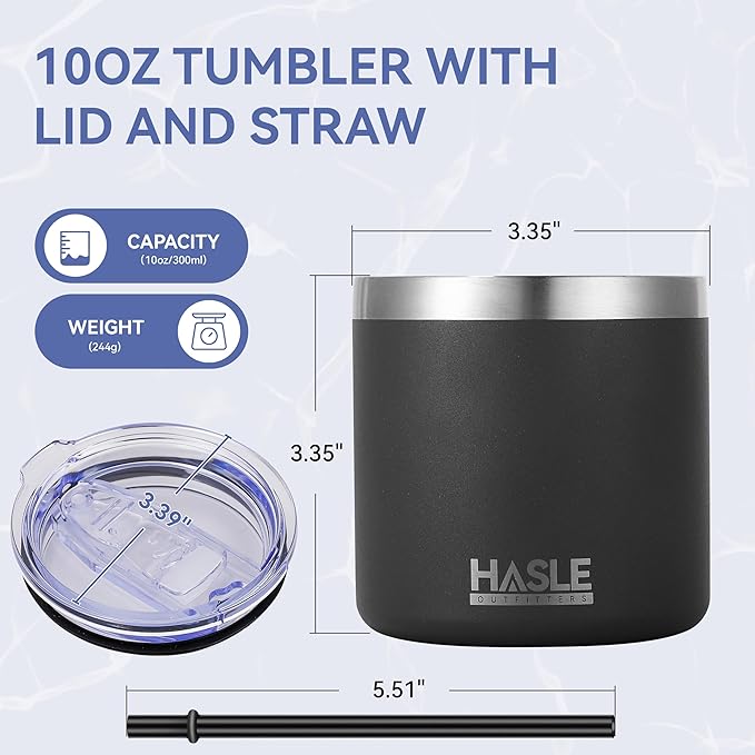 HASLE OUTFITTERS 10oz Insulated Tumblers with Lid and Straw,Stainless Steel Tumbler Travel Coffee Mug,Double Wall Reusable Tumbler Cup for Iced and Hot Drinks(Black,12 Pack)