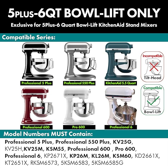 Flat Beater Replacement for KitchenAid 5plus/6 Qt. Bowl-Lift Stand Mixers/Polished 18/8 Stainless Steel Paddle Accessories/No coating/Dishwasher Safe/Replacement for KN256CBT