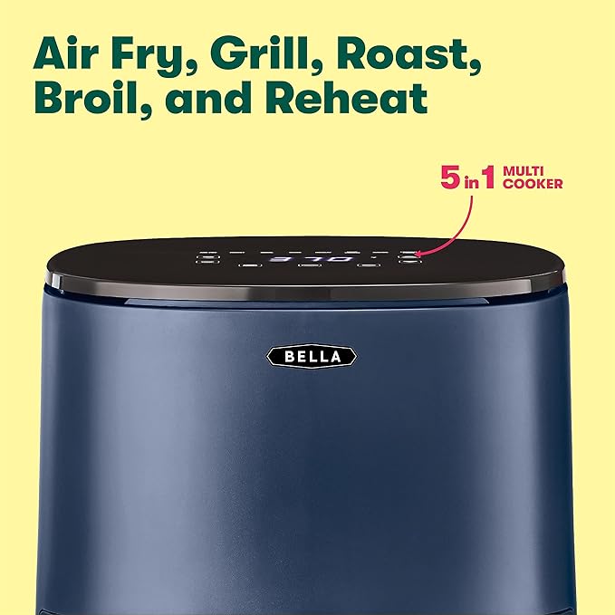 BELLA 2.9QT Touchscreen Air Fryer, No Pre-Heat Needed, No-Oil Frying, Fast Healthy Evenly Cooked Meal Every Time, Dishwasher Safe Non Stick Pan and Crisping Tray for Easy Clean Up, Matte Blue