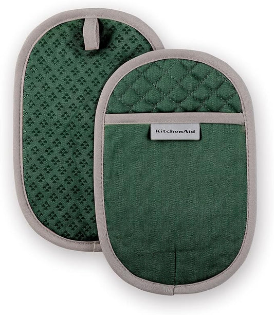 KitchenAid Asteroid Pot Holder 2-Pack Set, Pebbled Palm Green, 6.5"x10"