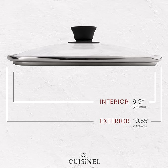 Cuisinel Cast Iron Grill Pan + Glass Lid + Silicone Handle Cover + Pan Scraper - 10.5"-inch Pre-Seasoned Square Skillet - Stovetop, Induction Safe - Indoor/Outdoor Use - for Grilling, Frying, Sautéing