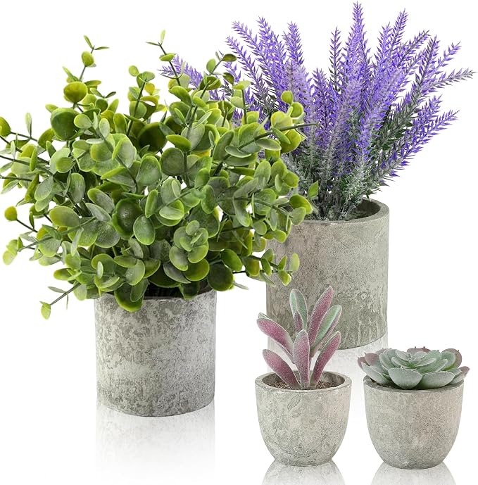 ALAGIRLS 4 Packs Fake Plants Small Artificial Plants by ALAGIRLS