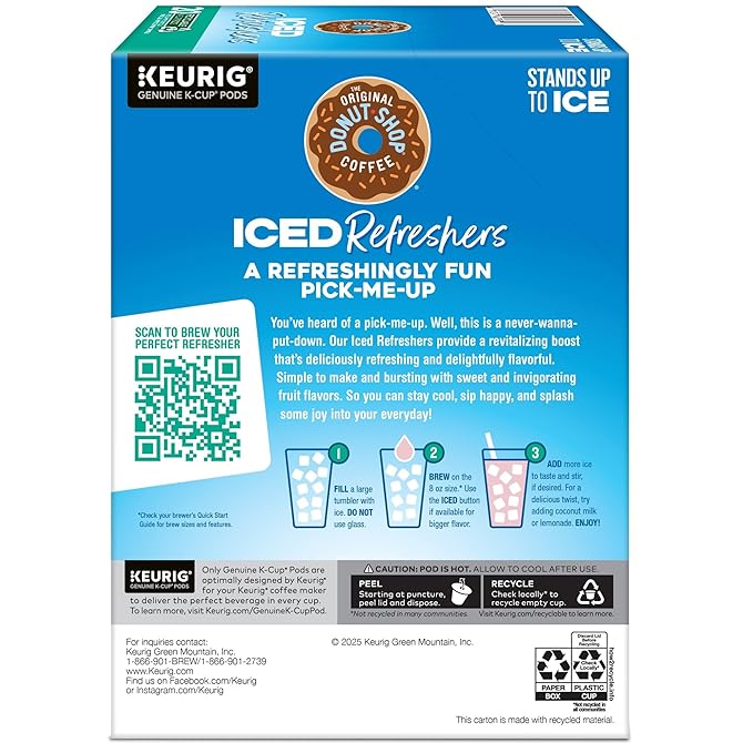 The Original Donut Shop, Iced Refreshers, Keurig Single Serve K-Cup Pod Variety Pack, Strawberry Acai, Pineapple Passionfruit, Mango Dragonfruit Lemonade, Berry Chill, 20-Count