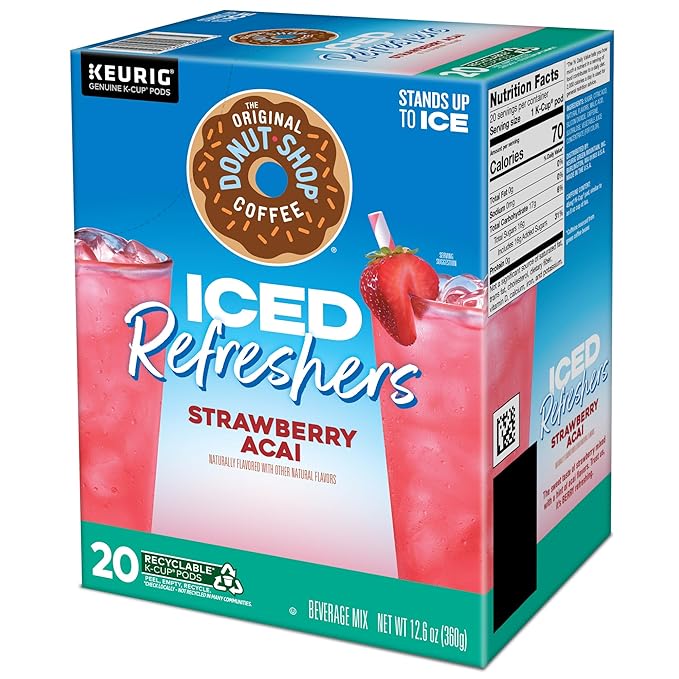 The Original Donut Shop Iced Refreshers, Strawberry Açaí Flavor, Keurig Single Serve K-Cup Pods, 20 Count