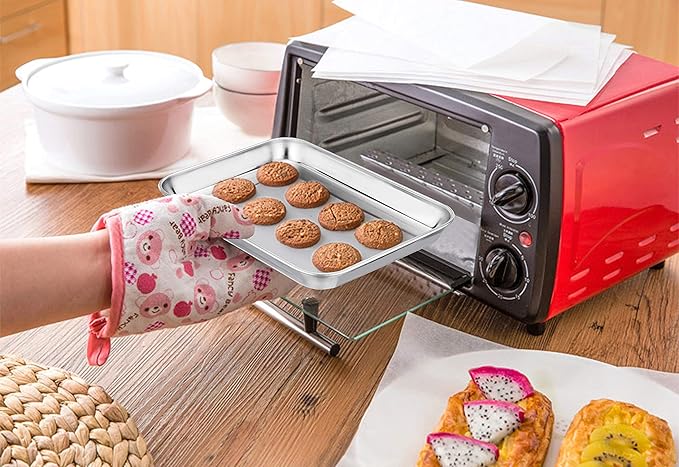 TeamFar Toaster Oven Pans Set of 2, Stainless Steel Compact Toaster Oven Tray Ovenware, 10.5'' x 8'' x 1'', Non-Toxic & Healthy, Easy Clean & Dishwasher Safe, Roll Edge & Mirror Finish