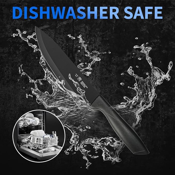 Knife set, 8-Piece Kitchen Knife Set for Chef, Sharp Knife Set with Universal Knife Block, Anti-Rust Kitchen Knife Block Set, Ergonomical Design (Dark Black)