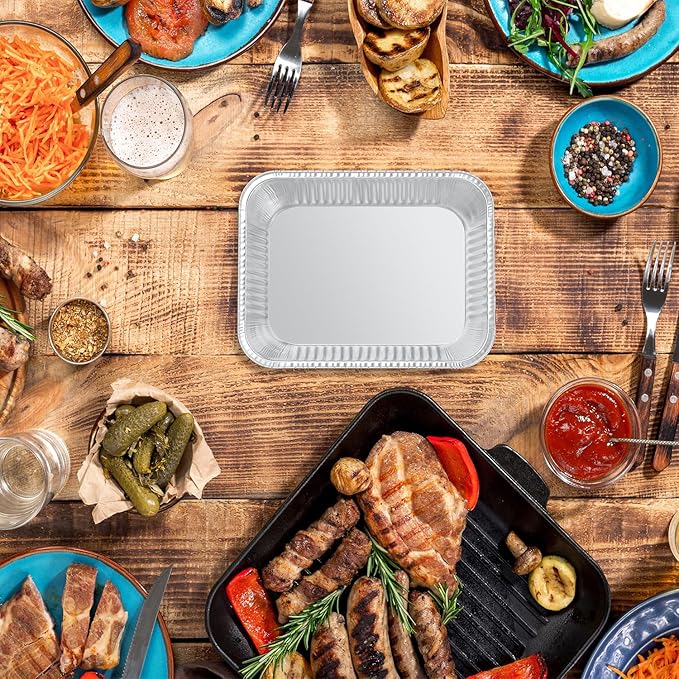 WANBAO 150 PACK 8.3"x6.2" Disposable Tin Foil Pans with Lids 2.25LB Aluminum Pans To Go Containers for Cooking, Baking, Catering Party Meal Prep, Take Out, Freeze
