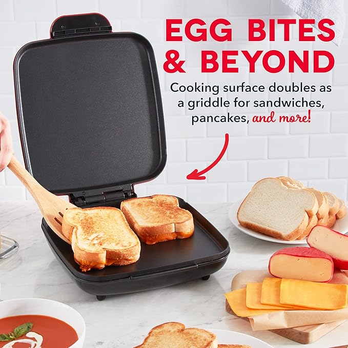 Dash Sous Vide Style Family Size Egg Bite Maker for Breakfast Bites, Sandwiches, Healthy Snacks or Desserts, Keto & Paleo Friendly (9 Servings), Red, 9 Egg Bites