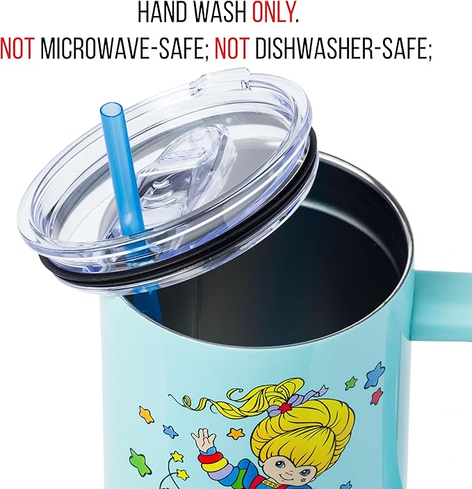 Silver Buffalo Rainbow Brite and Twink Sparkle Stainless Steel Tumbler with Handle and Straw, Fits in Standard Cup Holder, 40 Ounces