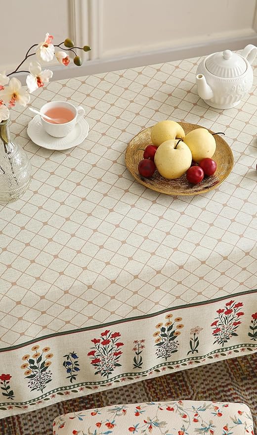 ISAENNE Designer Vintage Linen Floral Long Rectangle Tablecloth,Fall Colorful Modern Table Cloth,Anti-Wrinkle Decor Tablecloths for Dining Thanksgiving Kitchen Christmas,63"*94"-Bertina E