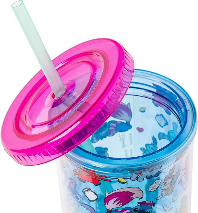Silver Buffalo Disney Lilo & Stitch Halloween Costumes of Other Disney Characters Featuring Scrump Plastic Tall Cold Cup with Lid and Straw, 20 Ounces