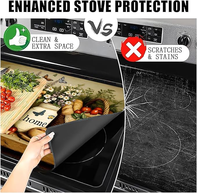 armhouse Floral Bread Stove Top Cover 28.3 x 20.5 Inches, Heat Resistant Glass - Image 8