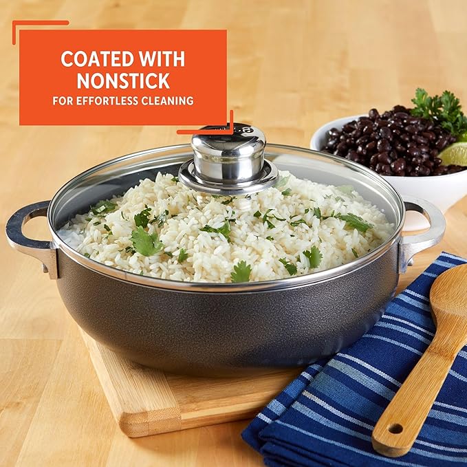 IMUSA 3.2qt Charcoal Aluminum Nonstick Caldero with Glass Lid, Black
