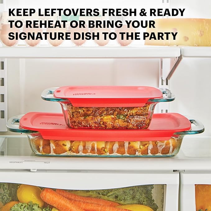 Pyrex 4-Piece Extra Large Glass Baking Dish Set With Lids and Handles, Oven and Freezer Safe
