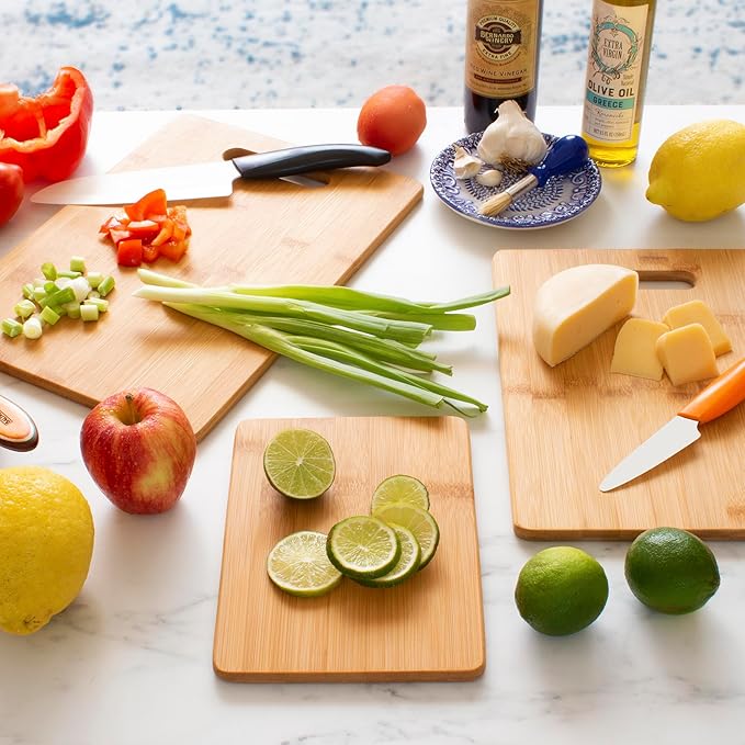 Totally Bamboo 3-Piece Bamboo Cutting Board Set – Wooden Cutting Boards for Kitchen – Great for Chopping and Serving – Large, Medium & Small Sizes for Food Prep