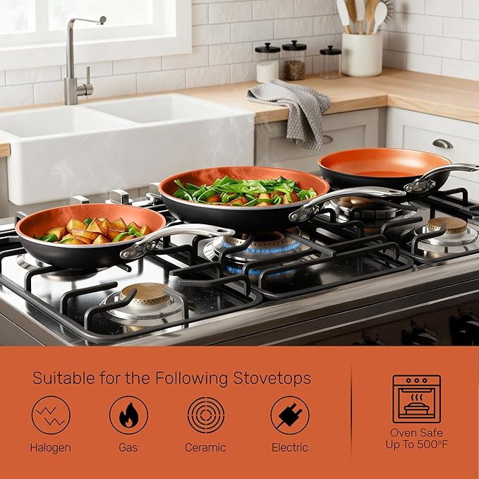 Gotham Steel Non Stick Frying Pan, 12.5” Ceramic Frying Pan Nonstick, Long Lasting Nonstick Cooking Pan with Helper Handle / Stay Cool Handle, Ultra-Durable, Dishwasher / Oven Safe, 100% Non Toxic