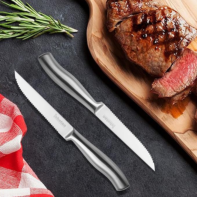 Steak Knife Set of 6, 4.5 inches Dishwasher Safe High Carbon Stainless Steel Knives, Silver
