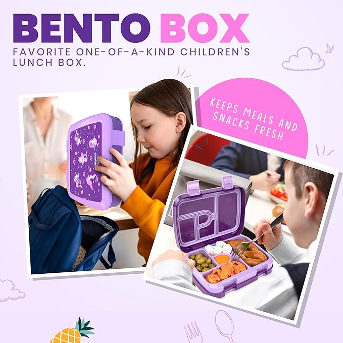 YOLAY Bento Box for Kids Lunch Box Leak-Proof, 5-Compartment Lunch Box Kids for Ages 3-10, Durable with Anti-Slip Base, Suitable for Schools, Outdoor and Travel (Mermaid)