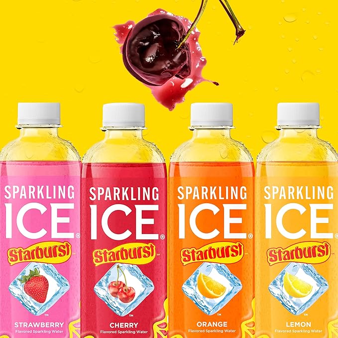Sparkling Ice STARBURST Cherry, Zero Sugar Flavored Sparkling Water, with Vitamins and Antioxidants, Low Calorie Beverage, 17 fl oz Bottles (Pack of 12)