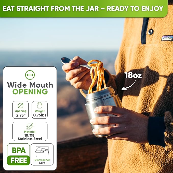 Blockhütte Small Thermos for hot Food Kids - 18 oz | Wide Mouth Food Flask with Spork & Brush | Stainless steel Soup Flask | Insulated Food Jar 14h Hot | Soup Thermos for Adults