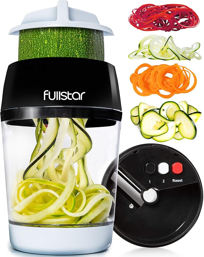 Fullstar Vegetable Spiralizer and Slicer - Zucchini Spiralizer Noodle Maker with Sharp Stainless Steel Blades, Spiralizer for Veggie Noodles, Cucumber Veggie Vegetable Zoodler, Kitchen Gadget (4 in 1)