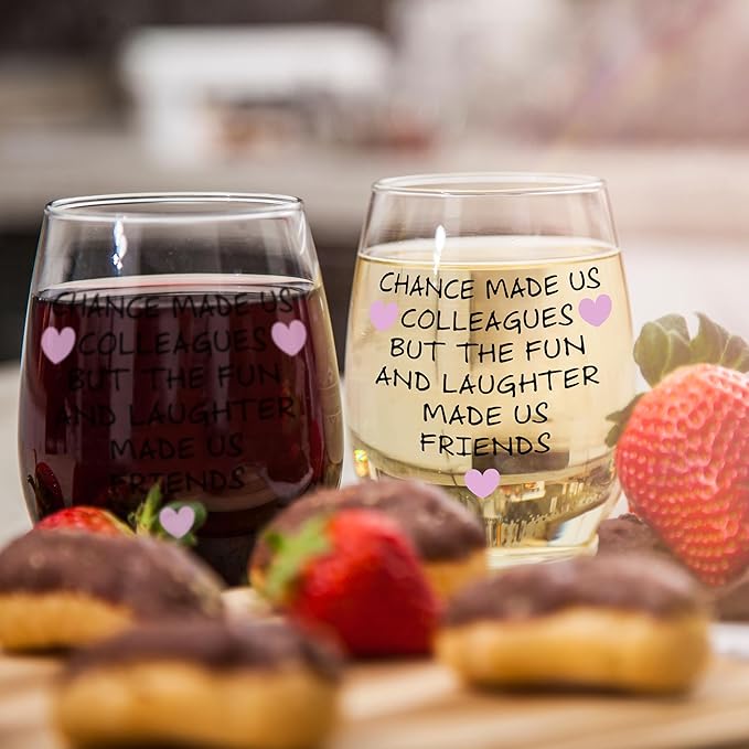 Gelid Chance Made Us Colleagues - Best Coworker BFF Gift - Perfect For Work Bestie Friend - Leaving or Going Away Present for Men and Women - 15 oz Stemless Wine Glass