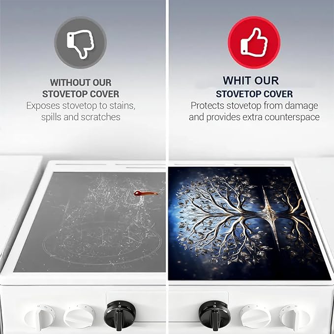 Silver Tree of Life Stove Top Cover 28.3 x 20.5 Inches, Heat Resistant Glass - Image 7