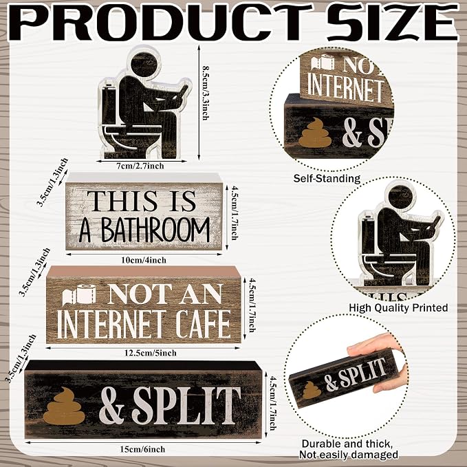 Moucuny 4 Pcs Funny Toilet Decor Sign Farmhouse Bathroom Shelf Decor and - Image 3