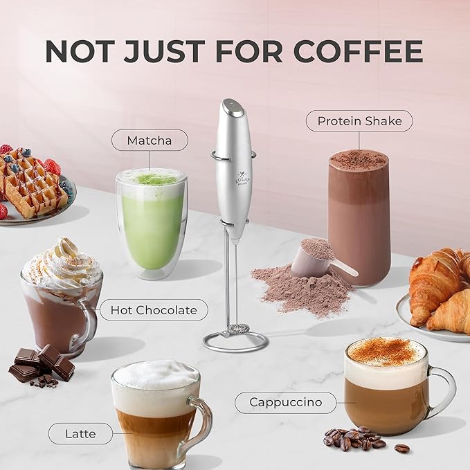 Zulay Kitchen Powerful Milk Frother Wand With 4 AA Duracell Batteries - Ultra Fast Handheld Drink Mixer - Electric Whisk Foam Maker for Coffee, Lattes, Cappuccino, Matcha & Creamer