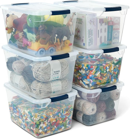Rubbermaid Cleverstore Clear 32 Qt, 6 Pack Stackable Plastic Storage Bins with Lids, Great for Closet and Laundry Storage, Organizing in the Home