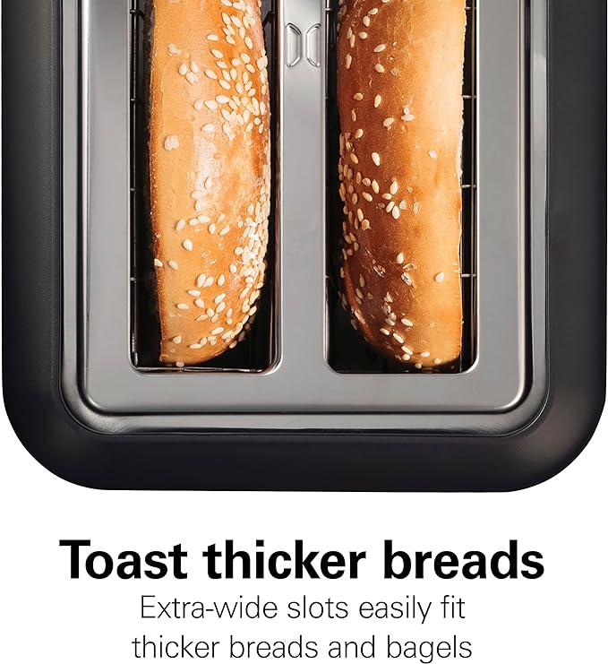 Hamilton Beach Gourmet 2 Slice Slot Toaster with Extra Long & Wide Slots, Sure-Toast Technology, Shade Selector with 7 Browning Levels, Bagel Setting, Matte Black and Stainless Steel (22996)
