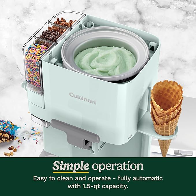 Cuisinart Soft Serve Ice Cream Machine- Mix It In Ice Cream Maker for Frozen Yogurt, Sorbet, Gelato, Drinks 1.5 Quart, (Mint Green, 1.5 Quart)