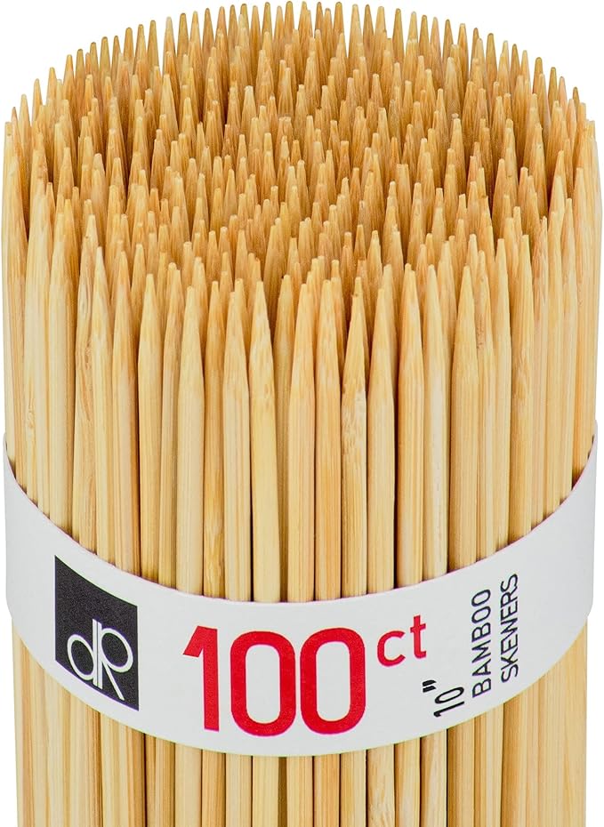 DecorRack 10" Natural Bamboo Skewers Sticks, 100 Wood Skewers for Grilling, BBQ, Kabob, Appetizers, Fruits, Smores, Cocktail, Brunch, Fondue Sticks, Barbeque, DIY Crafting, 10 inch (100 pack)
