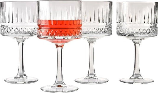Pasabahce Premium Vintage Extra Large Coupe Glasses Set of 4 - Extra Large Goblet Exclusive Gin,Margarita,Wine, Cocktail, Champagne Glasses- Crystal Design - 16,9 Oz Long Stem Glassware