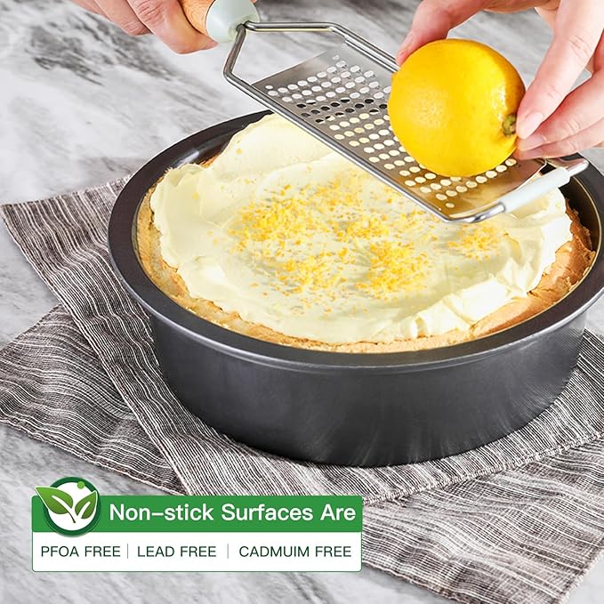 HONGBAKE 8 Inch Round Cake Pan Set for Baking with 60 Pieces Parchment Paper, Nonstick Deeper Circle Cake Pans Set of 2, Layer Cake Tin, Cheesecake Mold, Huty Duty - Grey