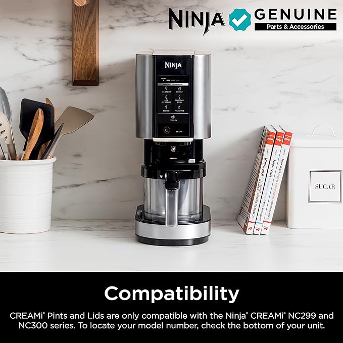 Ninja Creami Pints 4 Pack, Compatible with NC299AMZ & NC300s Series Creami Ice Cream Makers, Genuine Ninja Pint, BPA-Free & Dishwasher Safe, Color Lids, Clear/Grey/Lime/Pink/Aqua, XSKPLD4BCD