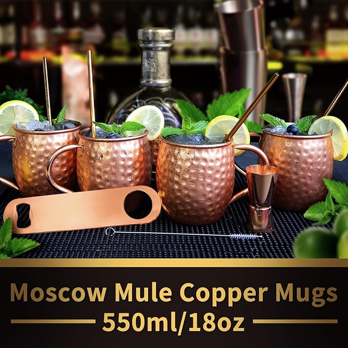 LINALL Moscow Mule Copper Mugs- Set of 12 Copper Plated Stainless Steel Mug 18oz, for Chilled Drinks (12 pcs)