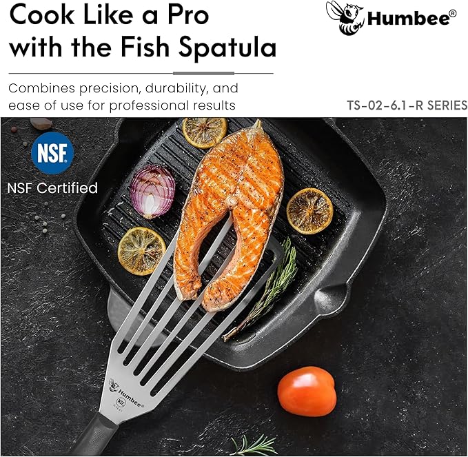 6 Inches Fish Turner, Slotted Fish Spatula Dishwasher Safe NSF (Left Hand), Shovel Black